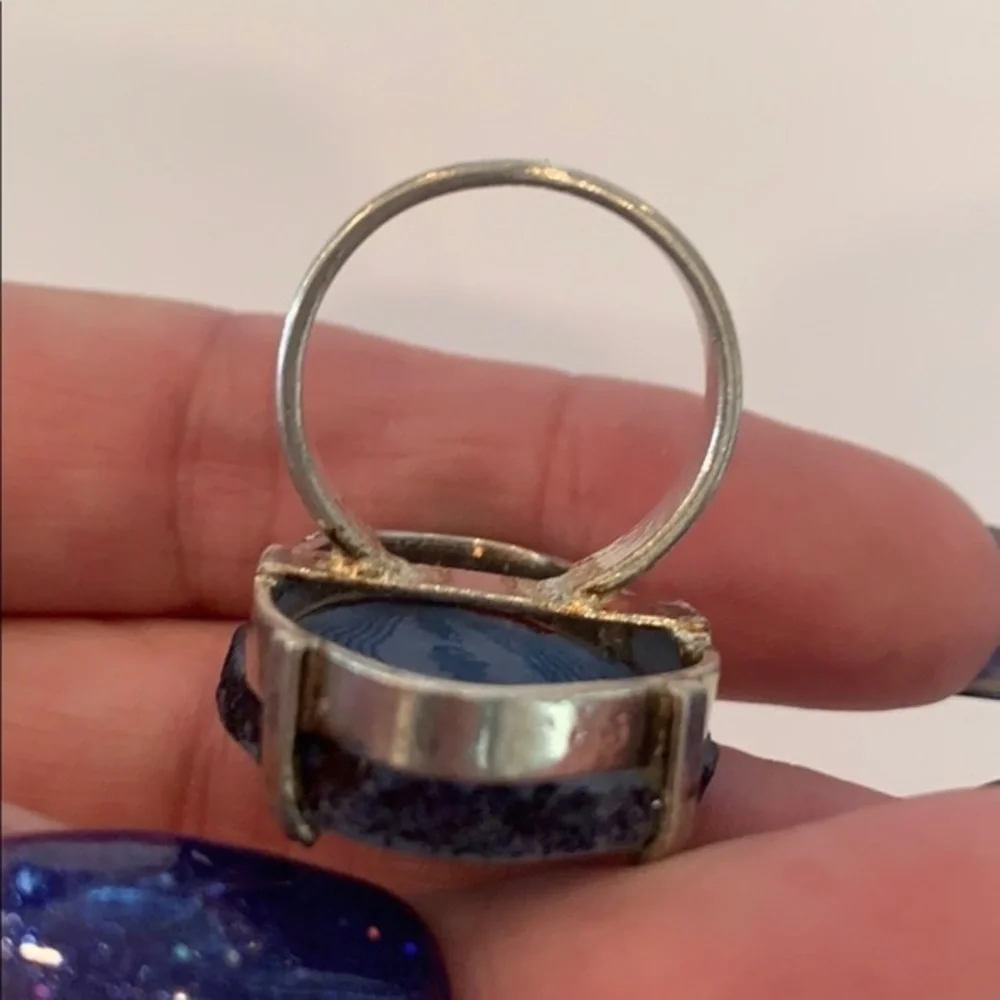 Silver sliced agate polished stone statement